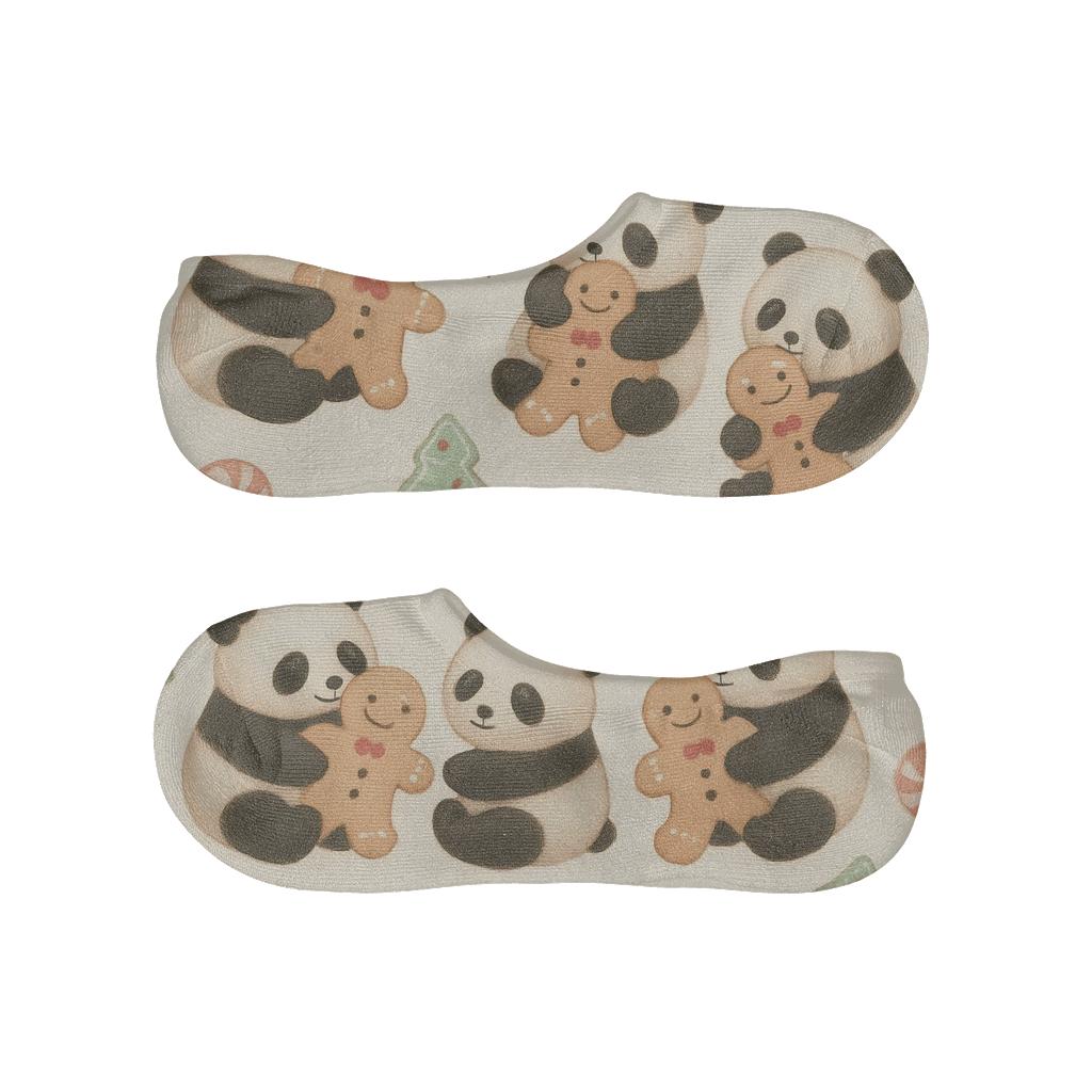 Pastel Panda Gingerbread Scatter On Warm Ivory Background designer print no-show socks