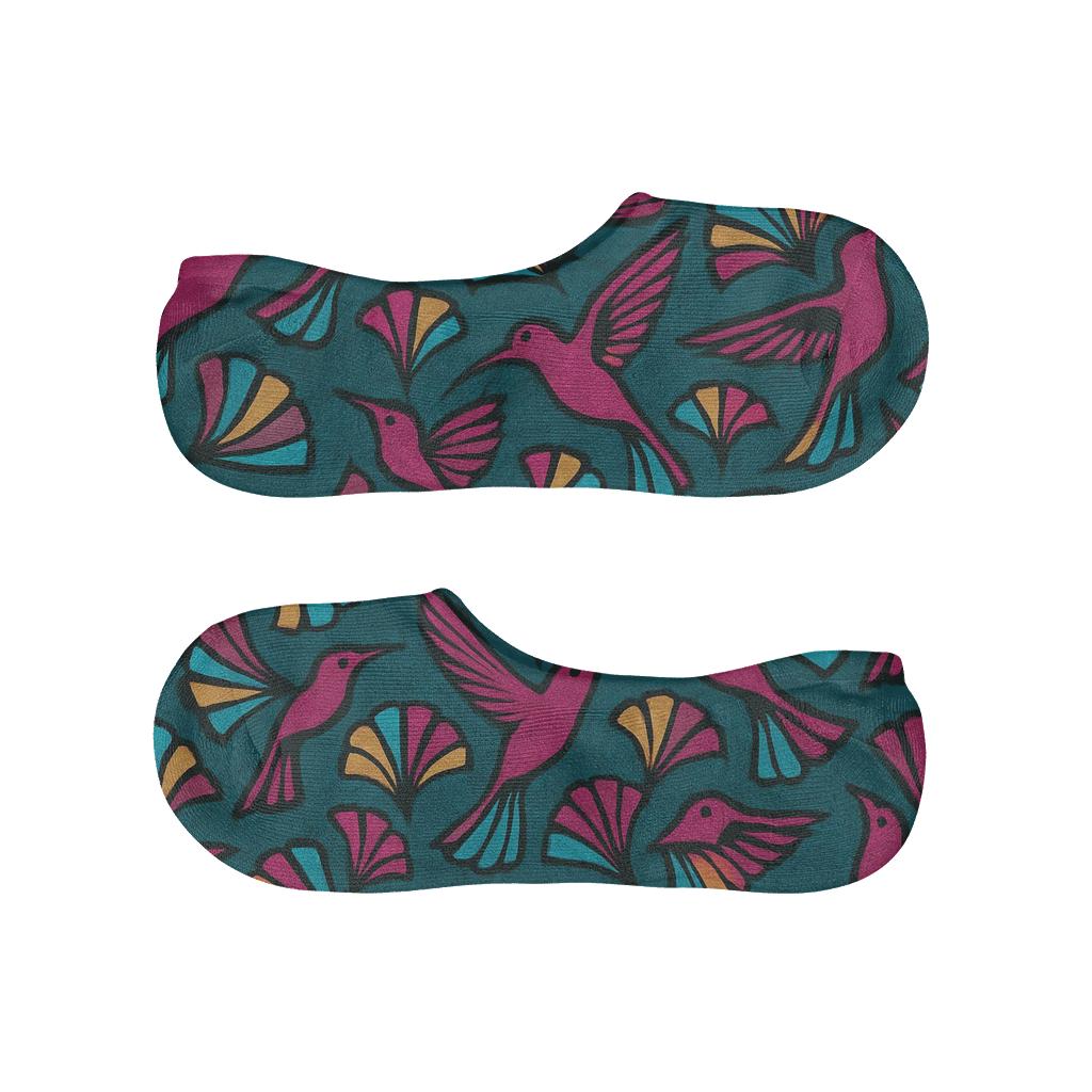 Hummingbird Wing Spiral Tessellation On Midnight Teal Background comfortable low-cut socks