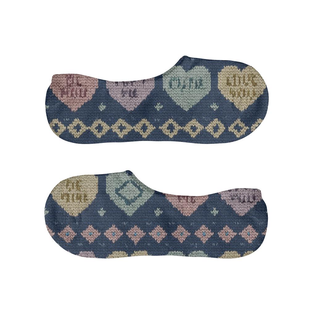 Knitted Illusion Valentine’s Candy Heart Fair Isle Tiles anti-slip no-show socks