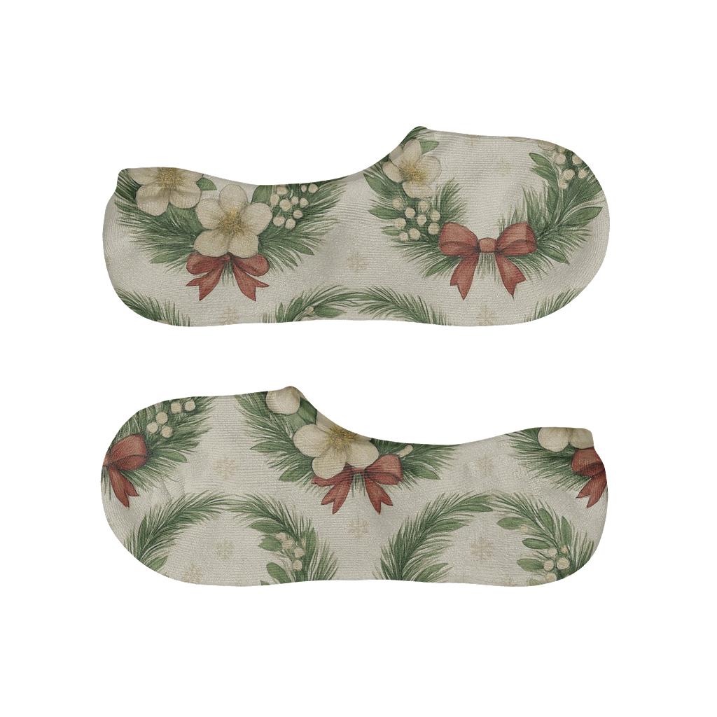 Vintage Christmas Rose Wreath Grid On Ivory Paper personalized invisible socks