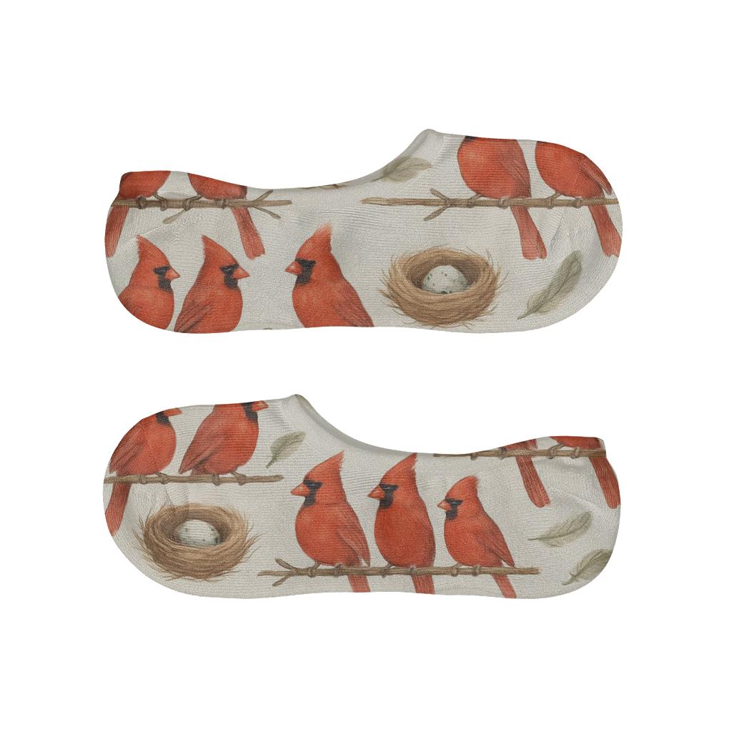 Cardinal Branch Banded Stripe Pattern On Warm Ivory Background anti-slip no-show socks