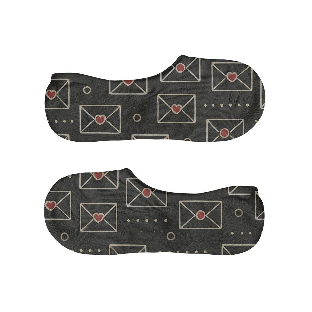 Midnight Grid With Valentines Love Letter Envelope Seals custom no-show socks