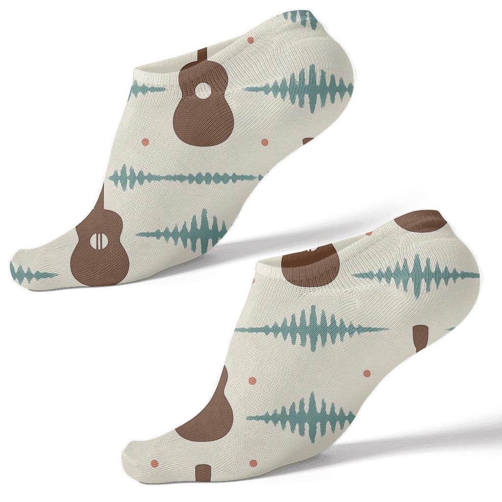 Sound Wave Border Bands With Guitar Silhouettes trendy patterned ankle socks