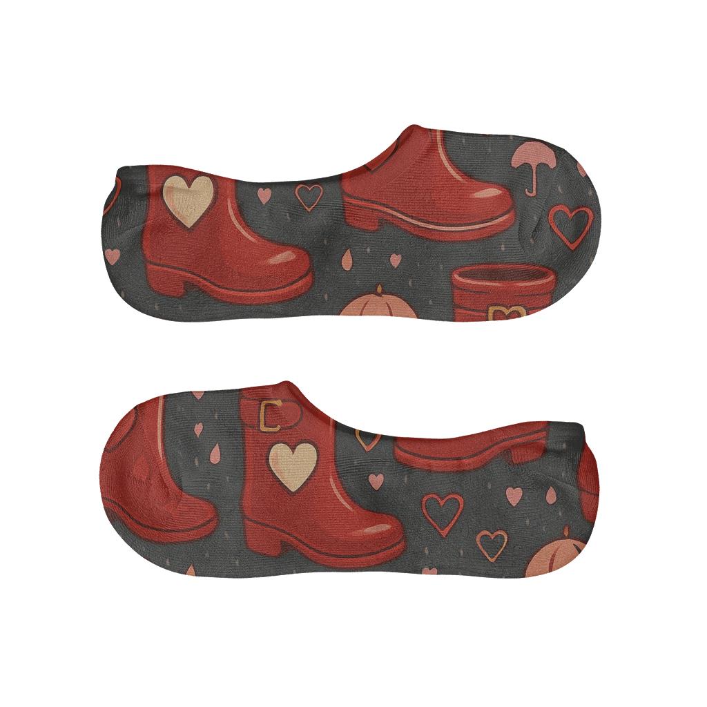 Heart Boots In A Rainy Puddle Scene With Valentines Classic Heart Charm comfortable invisible socks