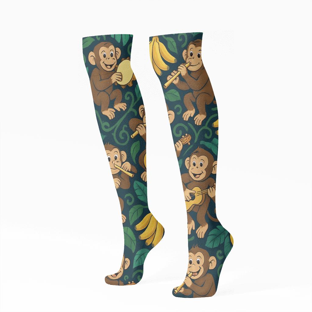 Vine Lattice With Ape Musicians soft everyday knee-high socks