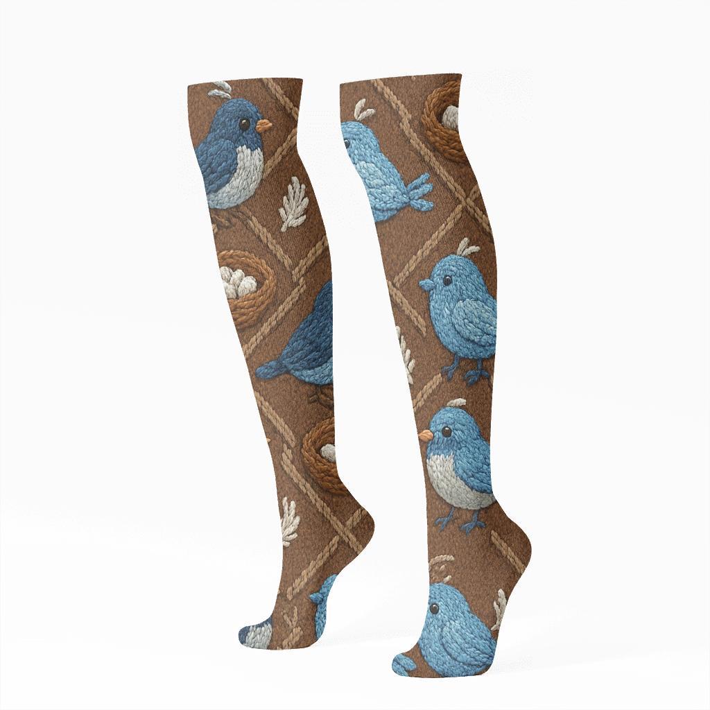 Knitted Bird Sparrow Lattice soft everyday knee-high socks