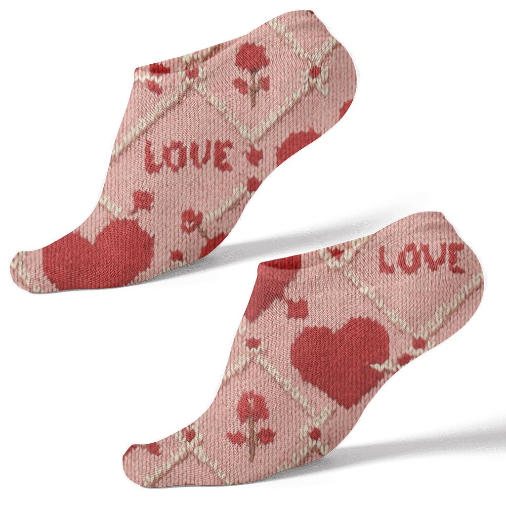 Valentines Heart With Arrow Knit Illusion Lattice comfortable cotton ankle socks
