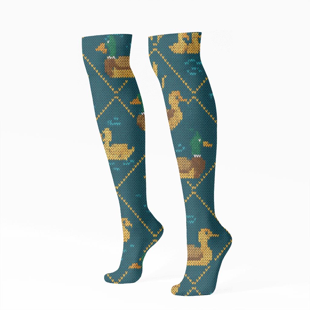 Knitted Pond Lattice Duck Pattern stylish athletic knee-high socks