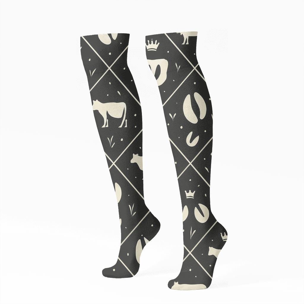 Midnight Hoofprint Lattice Cow personalized knee-high socks