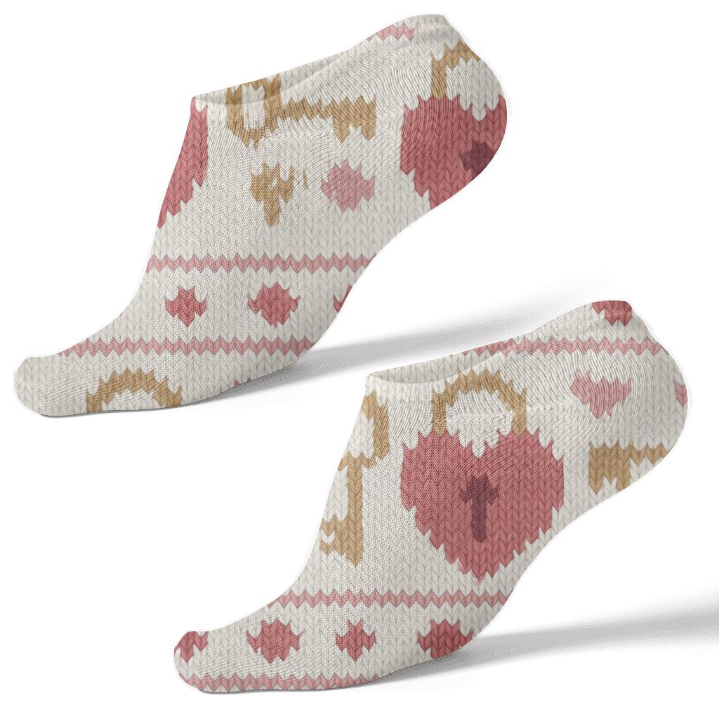 Knitted Pattern Illusion With Heartshaped Lock And Key Bands designer print ankle socks