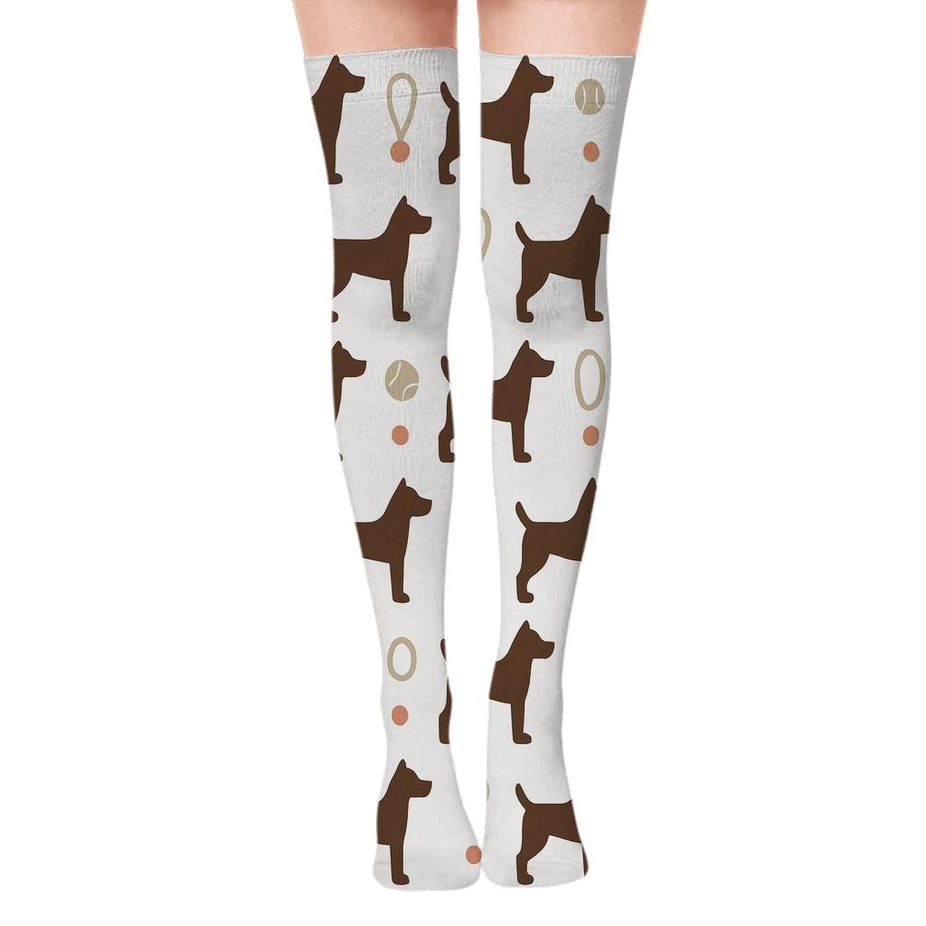 Modern Minimalist Grid With Dog Silhouette Icons unique graphic over-the-knee socks