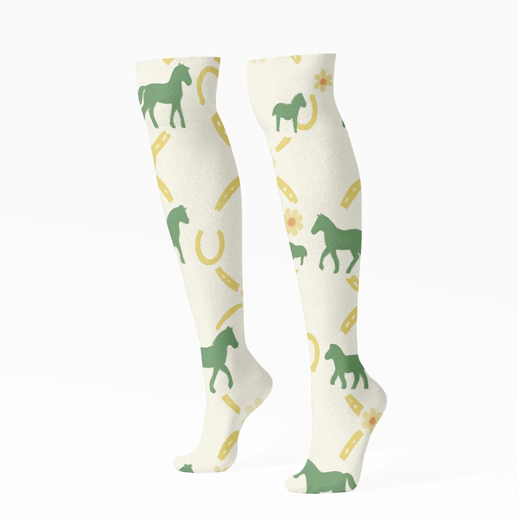 Meadow Lattice With Pony Silhouettes custom knee-high socks