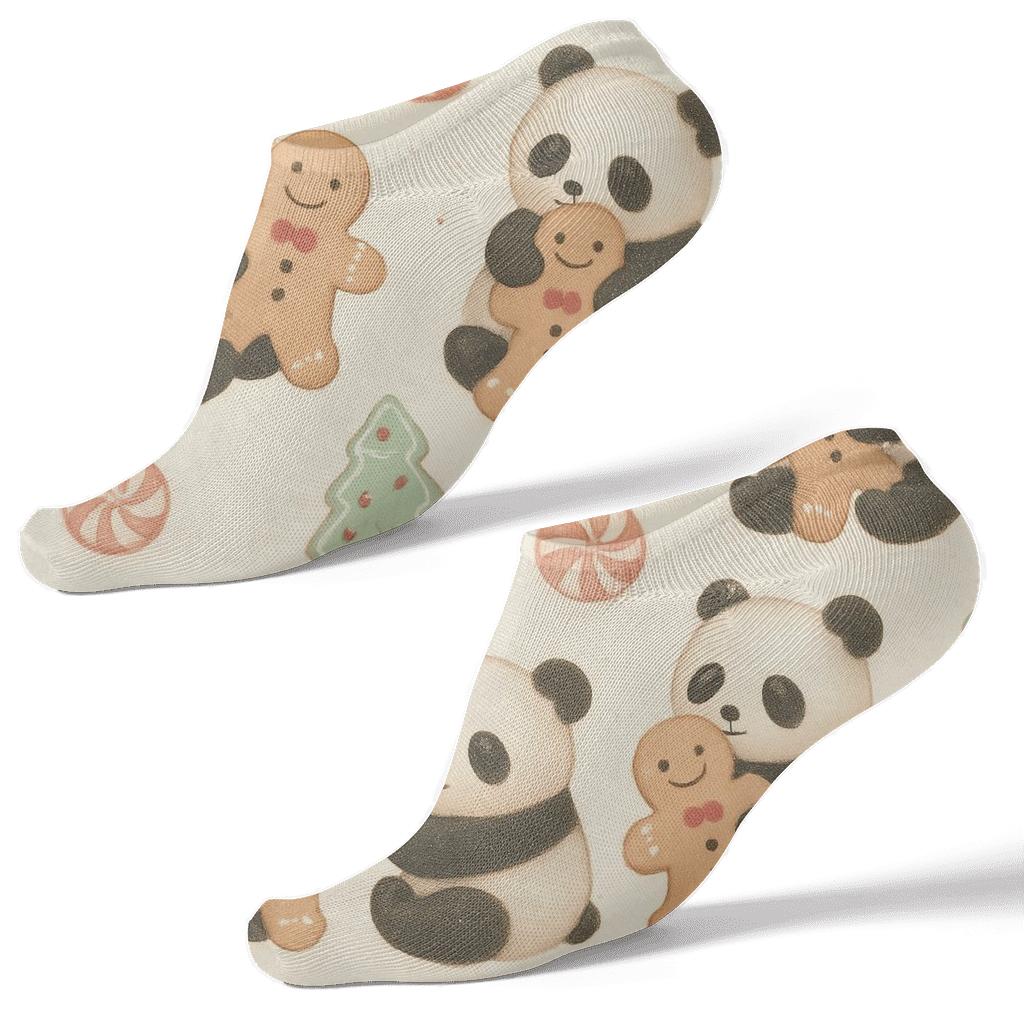 Pastel Panda Gingerbread Scatter On Warm Ivory Background soft everyday ankle socks