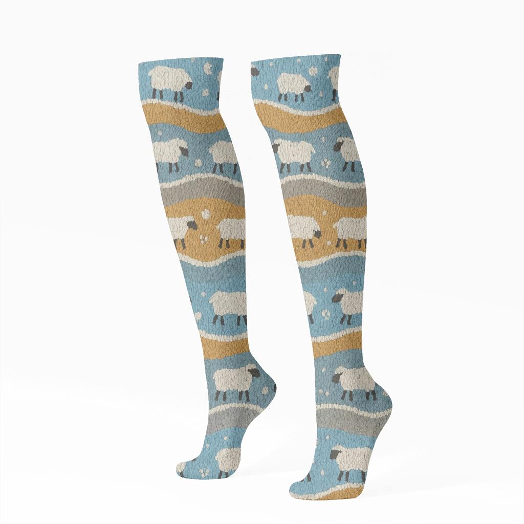 Knitted Hills With Sheep Rhythm Bands custom knee-high socks