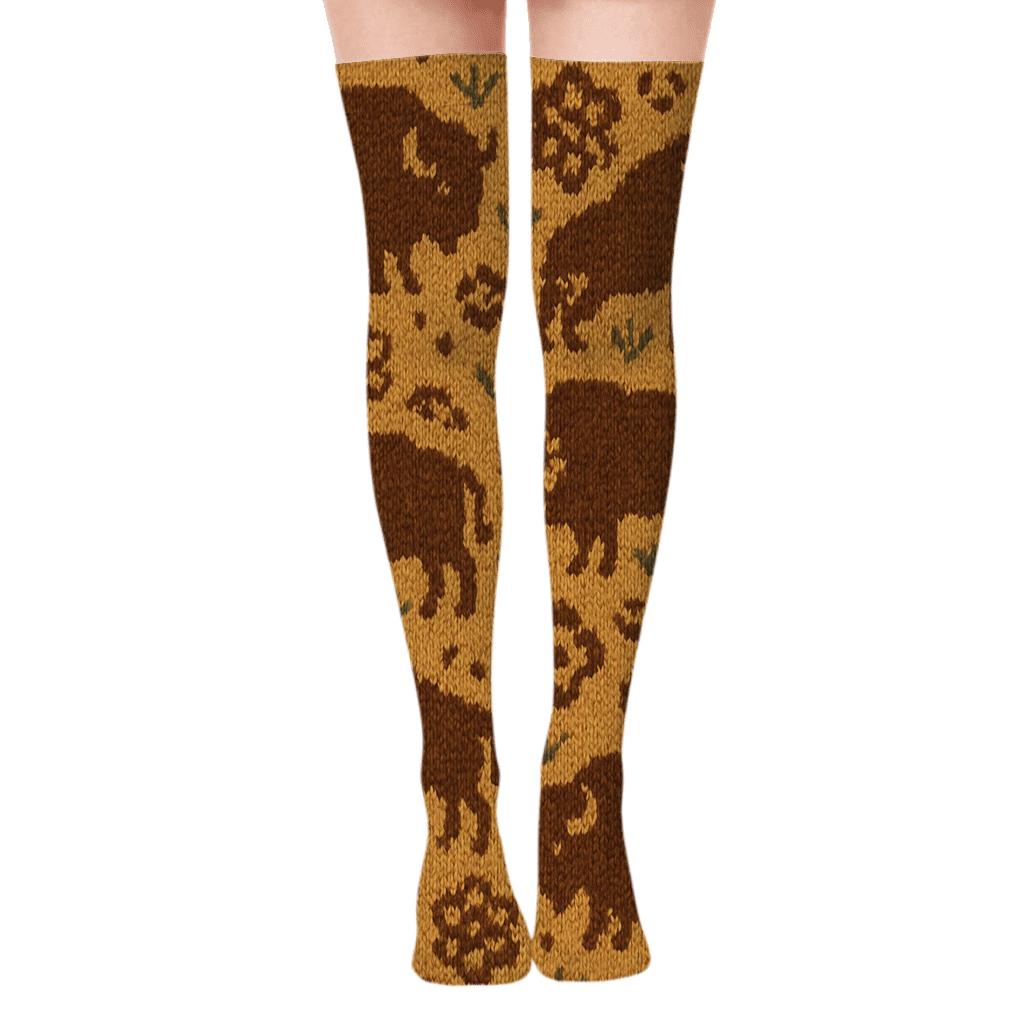Prairie Knit Illusion Bison Parade soft everyday over-the-knee socks