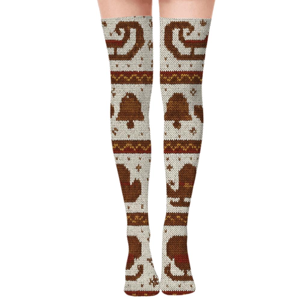 Knitted Illusion Sleigh Runner Fair Isle designer print over-the-knee socks