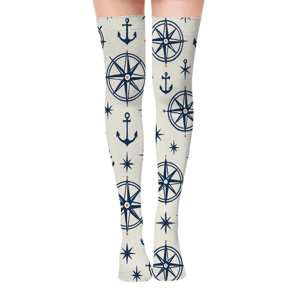 Compass Rose Tiles In Sailor Chic stylish fashion over-the-knee socks