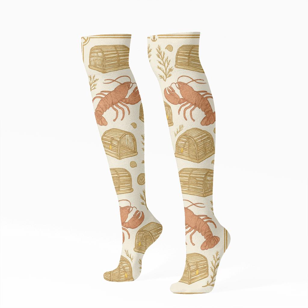 Nautical Tilework With Lobster Traps unique graphic knee-high socks