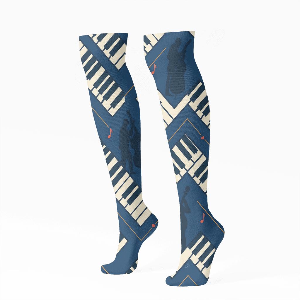 Piano Key Chevron With Musician Spotlight custom knee-high socks