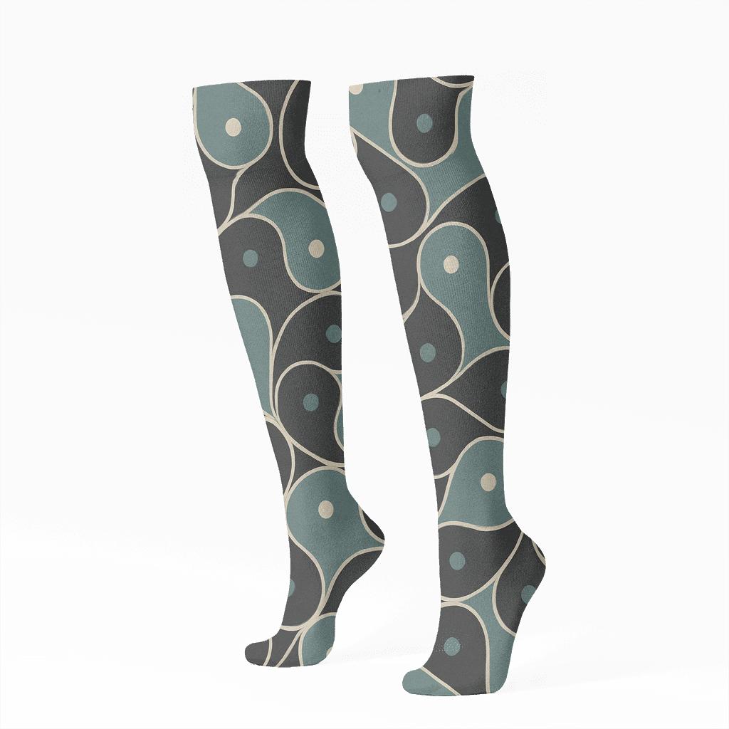 Muted Teal Teardrop Tessellation On Charcoal soft everyday knee-high socks