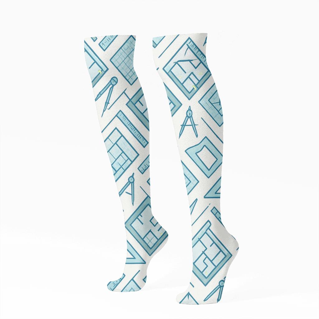 City Blueprint Lattice With Architect Charm unique graphic knee-high socks