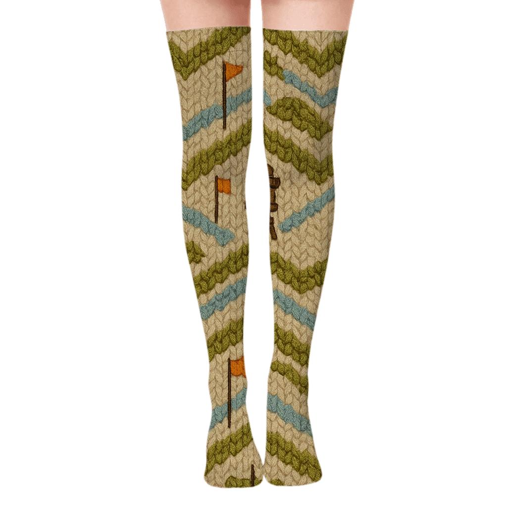 Topographic Knit Illusion, Surveyor Edition trendy patterned over-the-knee socks