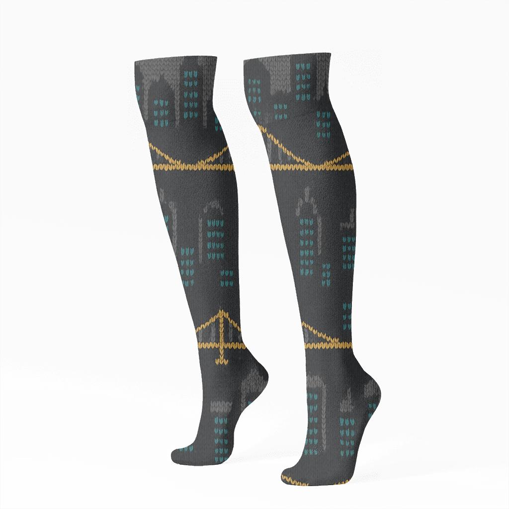 Architect Knitted Skyline Chevron designer print knee-high socks