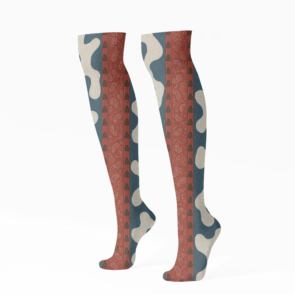 Denim Patchwork Bandana Stripe Cow Print soft everyday knee-high socks