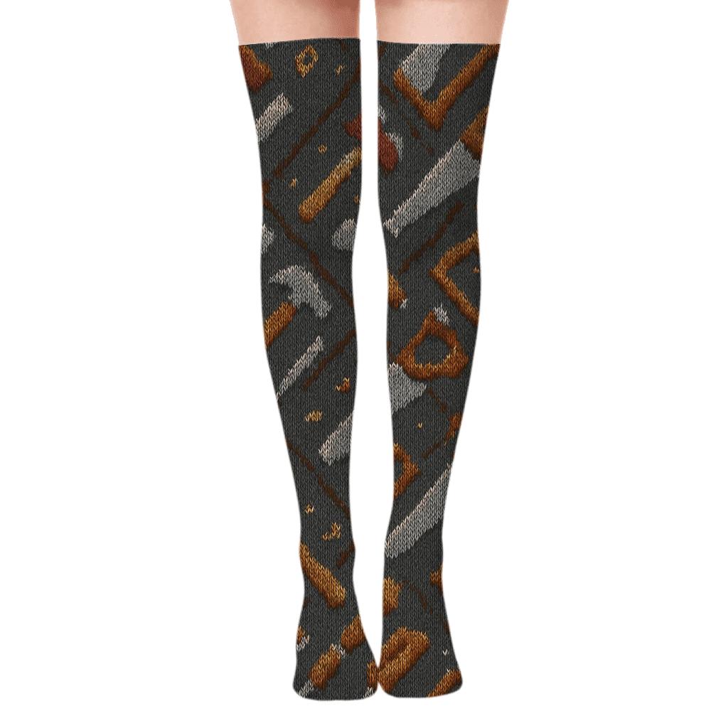 Knitted Carpenter Tool Lattice premium cozy over-the-knee socks