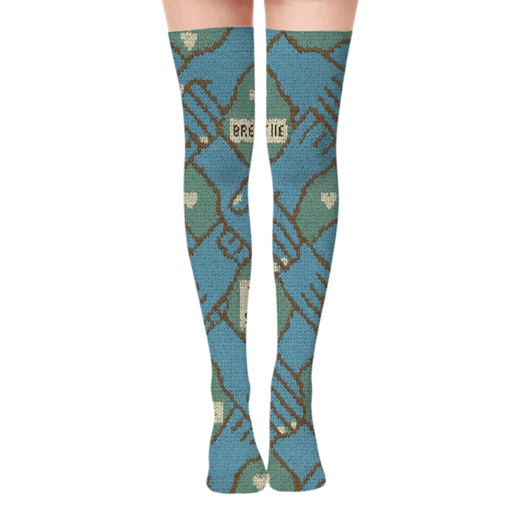 Knitted Counselor Handhold Lattice On Soft Green personalized over-the-knee socks