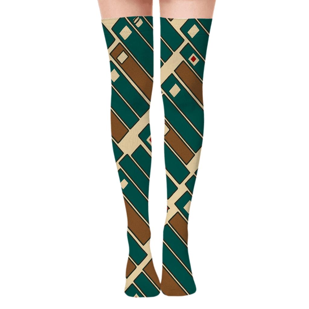 Book Spine Lattice In Librarian Teal premium cozy over-the-knee socks