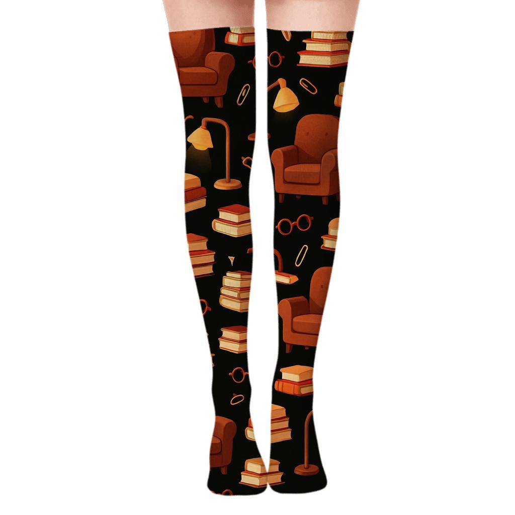 Cozy Reading Nook Pattern For Librarian trendy patterned over-the-knee socks