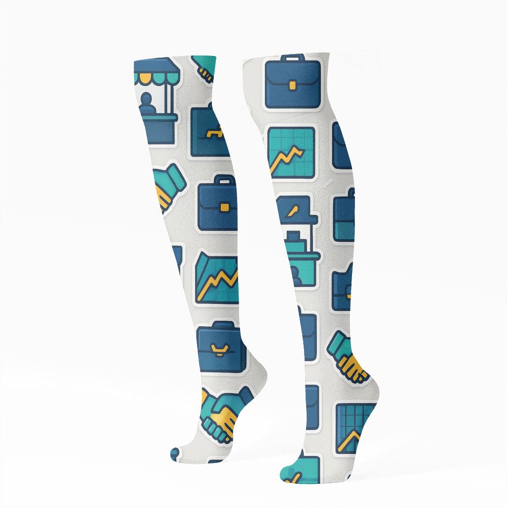 Trade Show Rhythm With Salesperson Icons custom knee-high socks