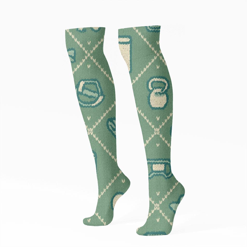 Knitted Lattice Physical Therapist Tools designer print knee-high socks