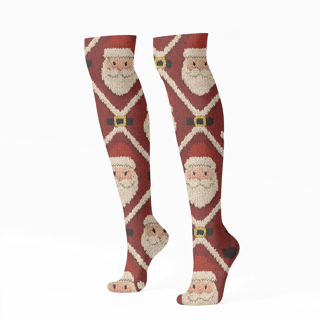 Knitted Suit Tessellation With Santa trendy patterned knee-high socks