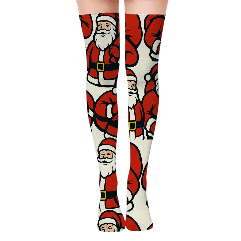 Pop Art Santa Collage Tilework premium cozy over-the-knee socks