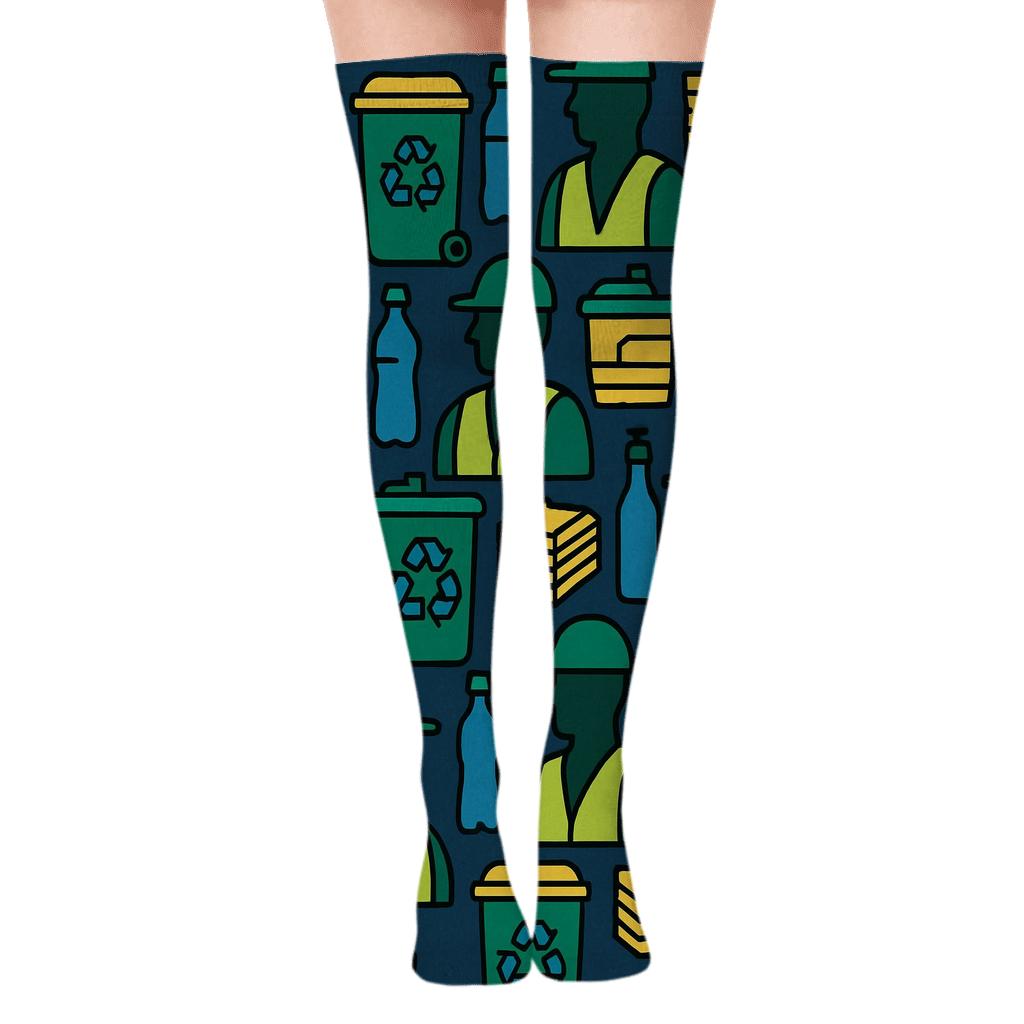 Recycling Plant Worker Safety Vest Tessellation unique graphic over-the-knee socks