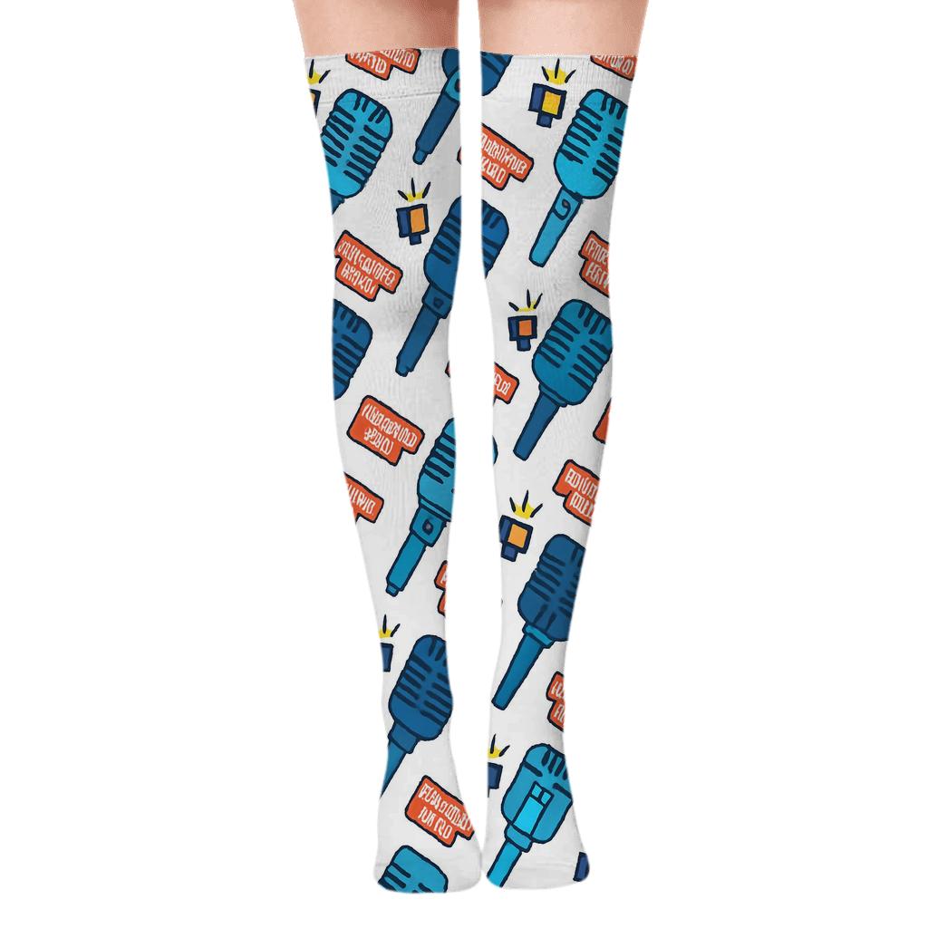 Microphone Chevron Rhythm In Reporter Style personalized over-the-knee socks