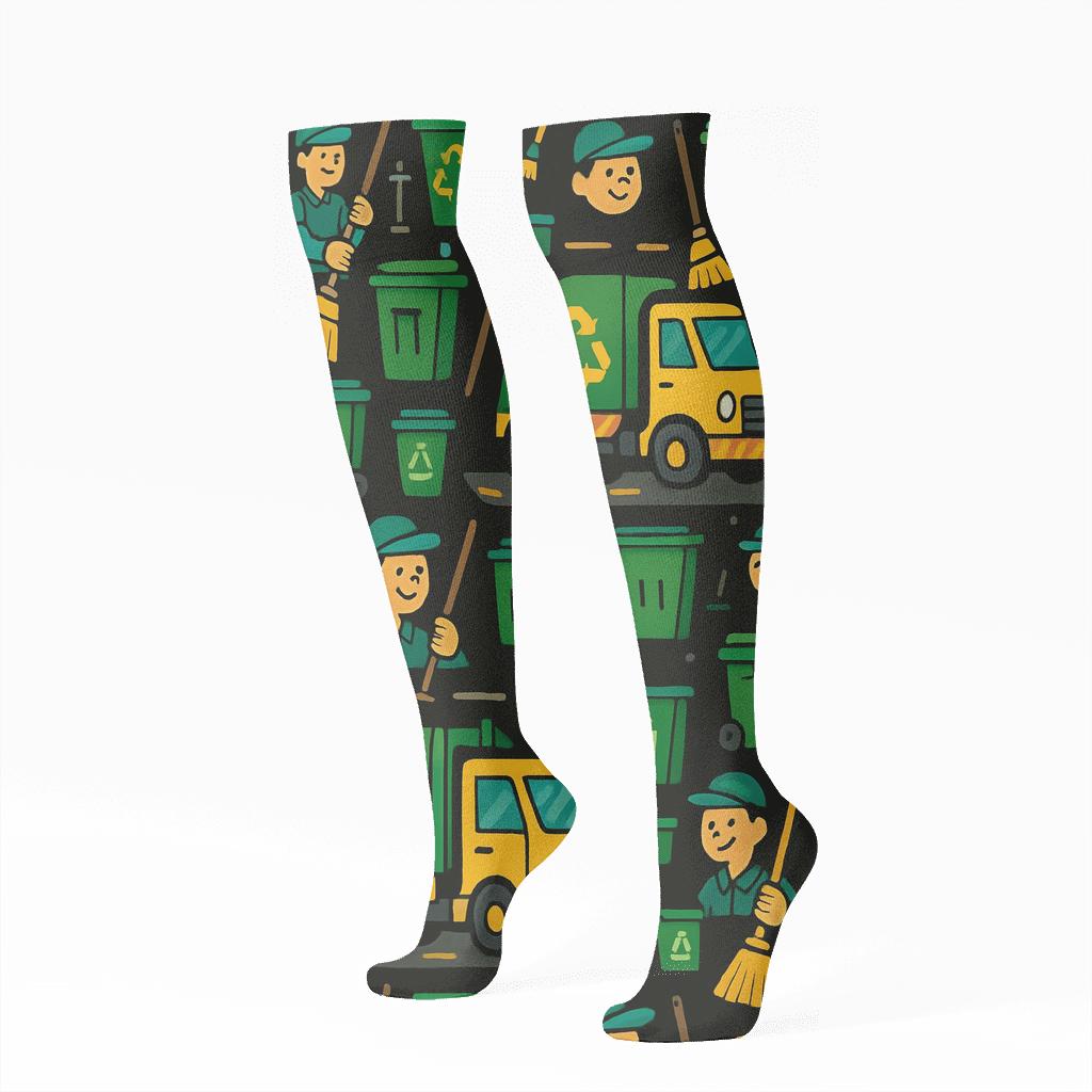 Midnight Street Cleanup With Garbage Collector Rhythm stylish athletic knee-high socks
