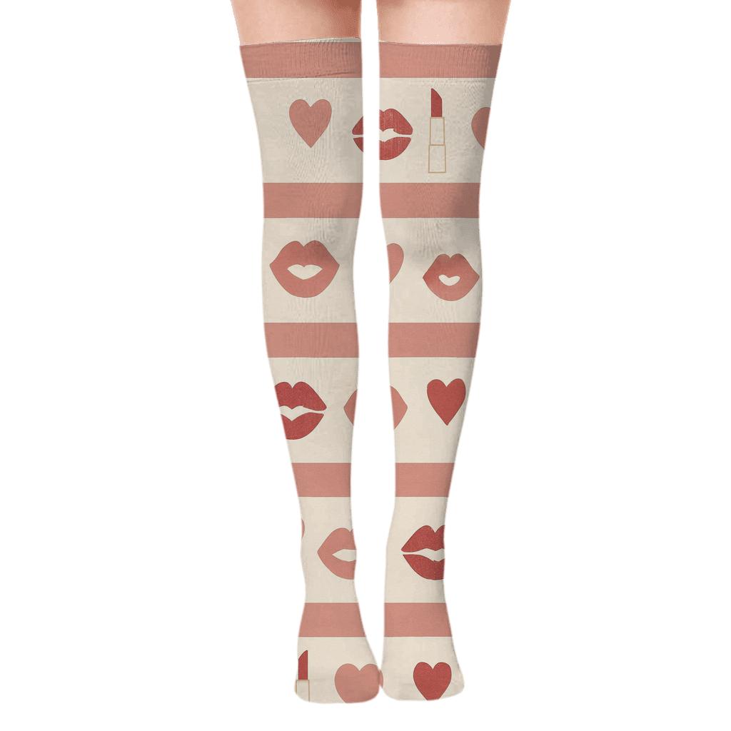 Minimal Lip Prints With Valentines Rhythm Bands soft everyday over-the-knee socks