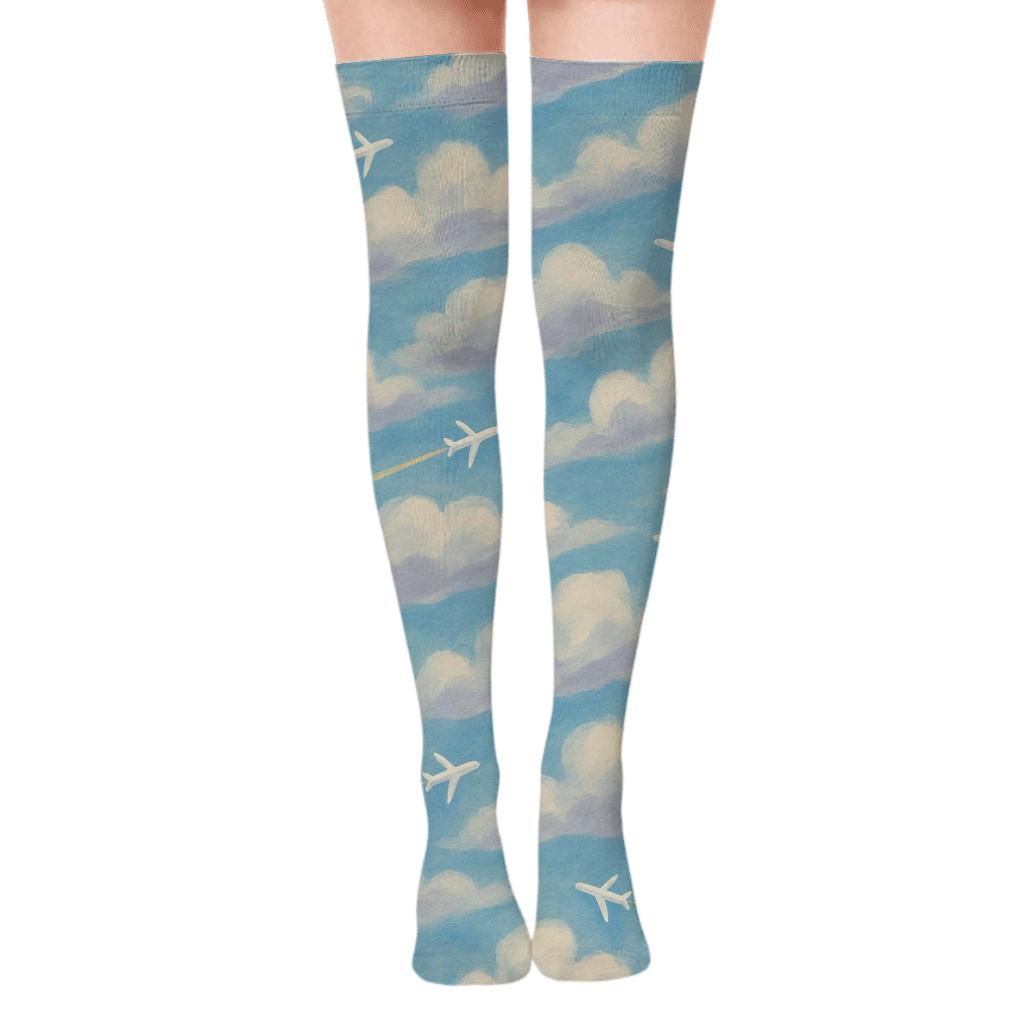 Painted Sky Study With Airplane Trails premium cozy over-the-knee socks
