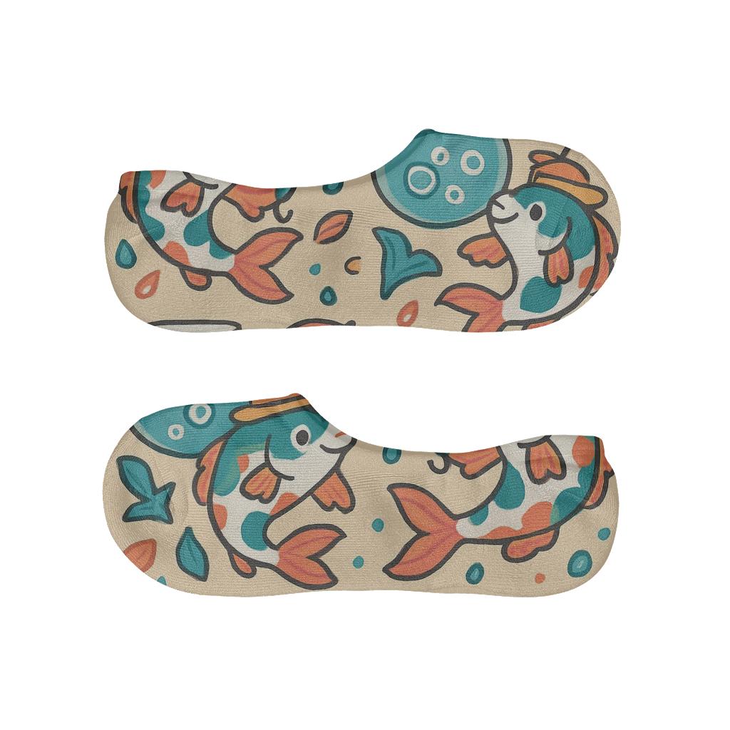 Playful Fish Scenes On Sandy Beige Background breathable seamless no-show sockscustom no-show socks