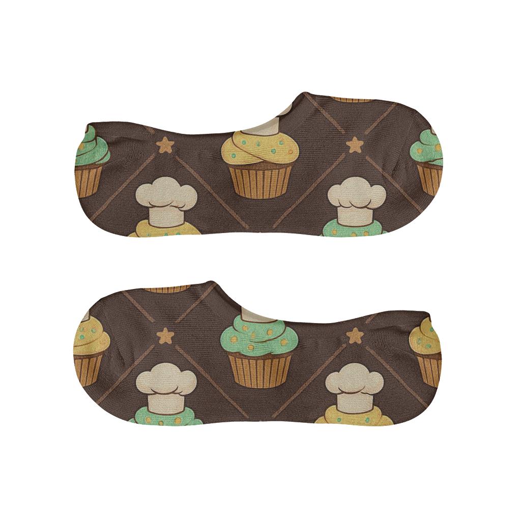 Baker Hat Cupcake Lattice On Cocoa Field breathable seamless no-show sockscustom no-show socks