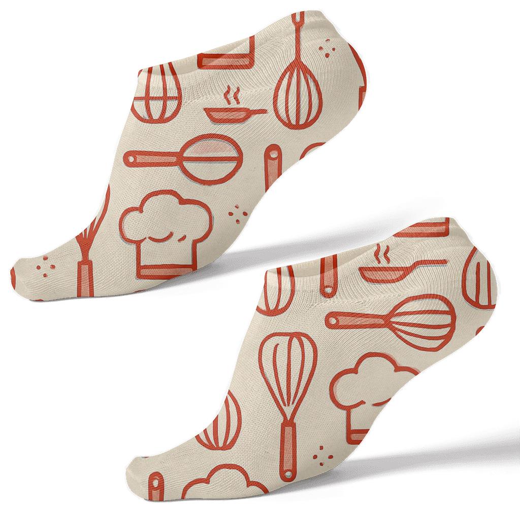 Tomato Red Utensil Tessellation With Chef Flair premium sports ankle socks