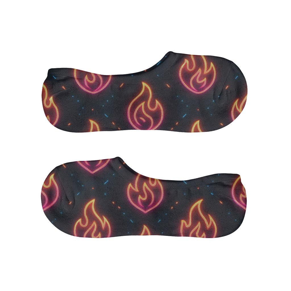 Neon Flame Signage Diamond Repeat On Charcoal Black Background breathable seamless no-show sockscustom no-show socks