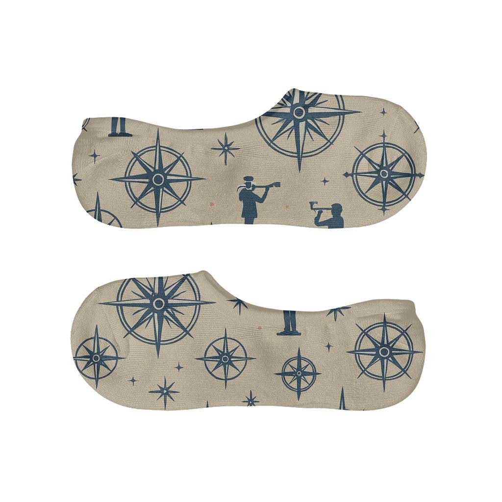 Compass Rosettes With Sailor Silhouettes designer print no-show socks