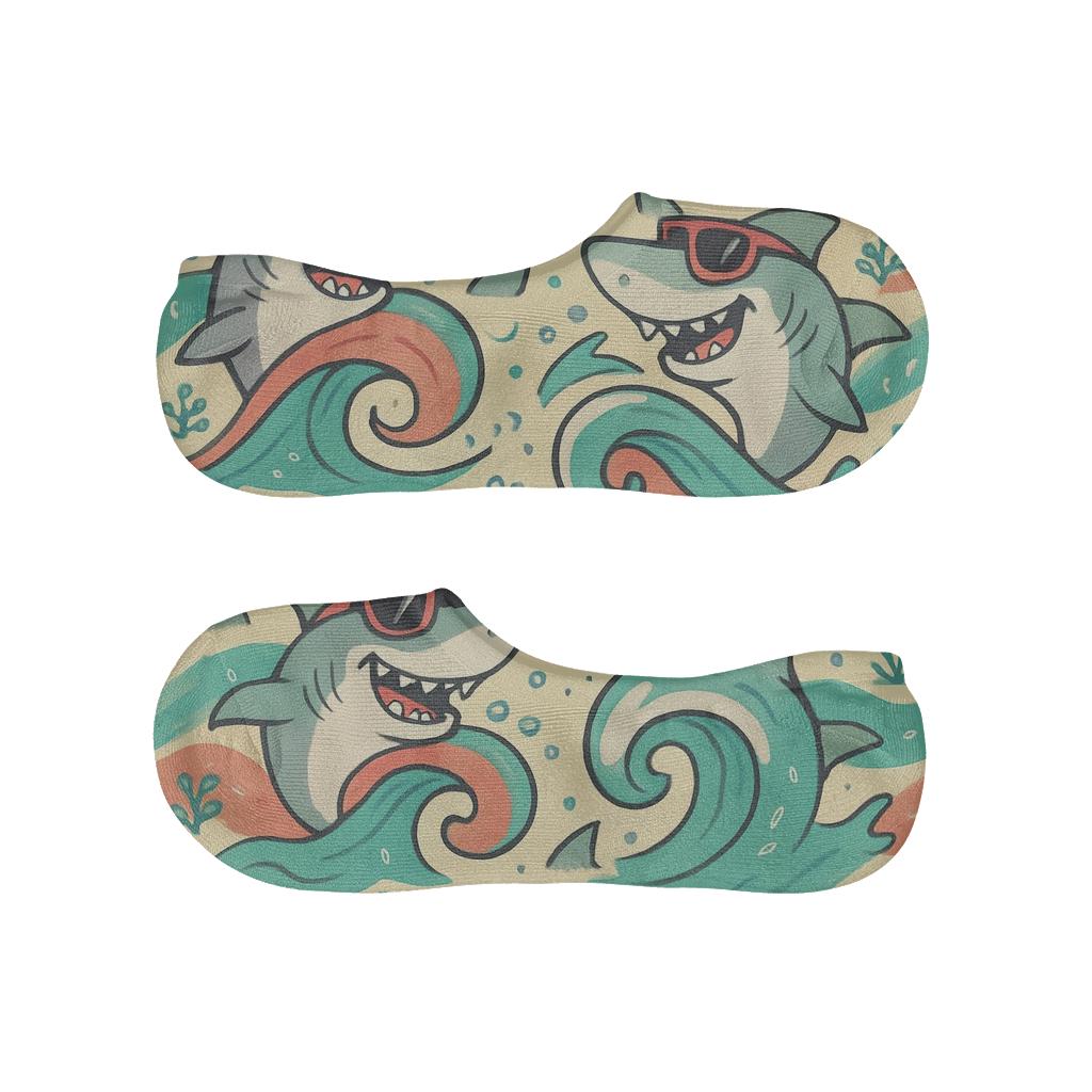 Surf Party Waves With Shark Icons comfortable invisible socks