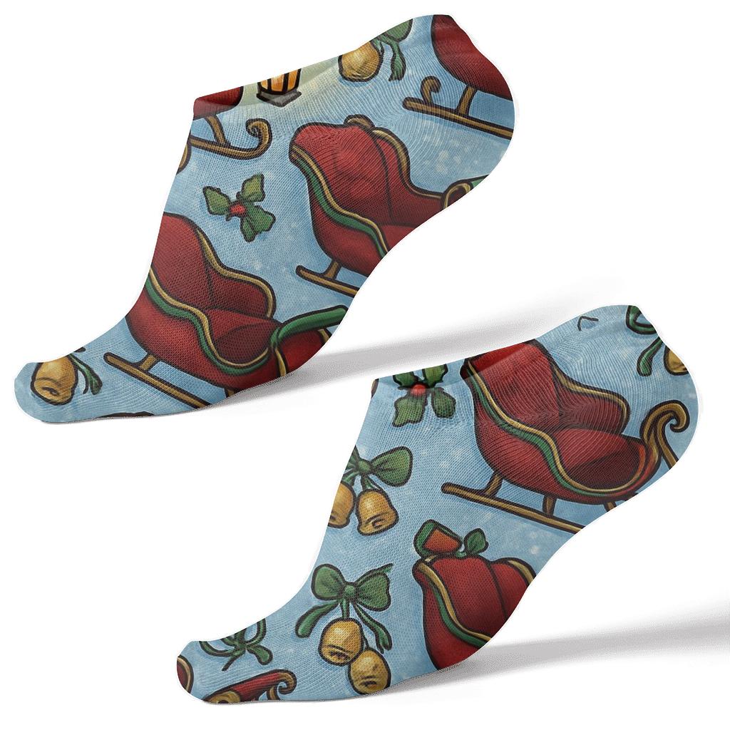 Lantern Lit Sleigh Tessellation On Icy Blue Ground premium sports ankle socks