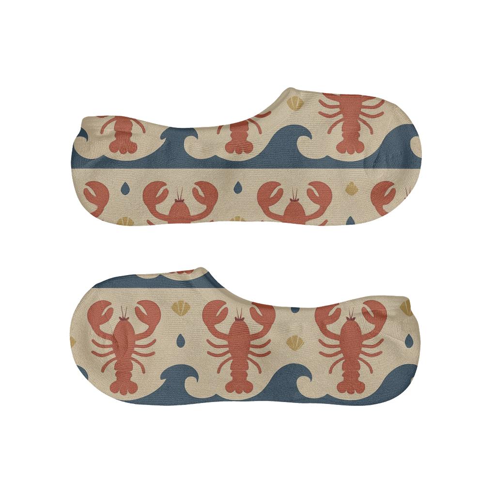Nautical Wave Bands With Lobster Silhouettes low cut no-show socks