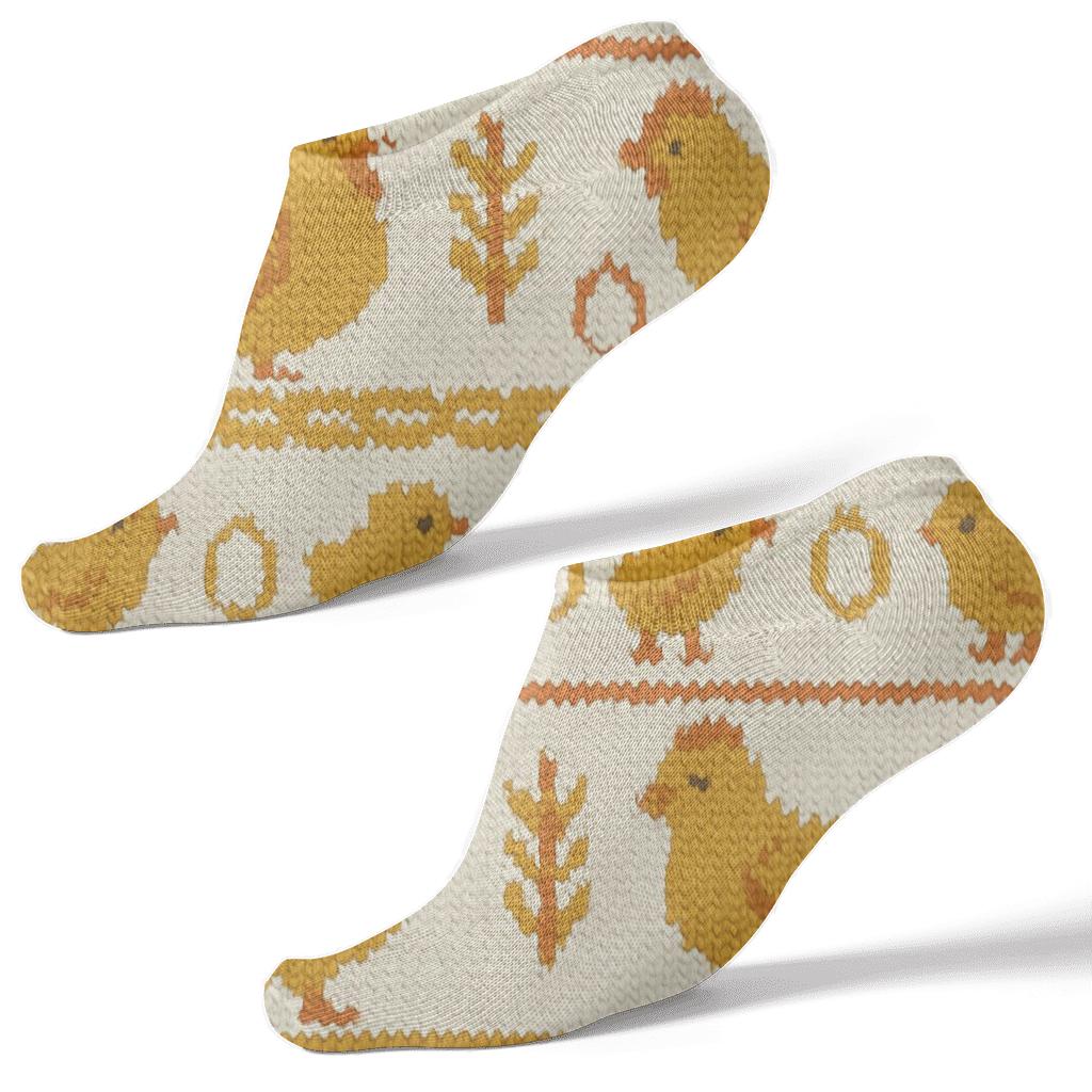 Knitted Stripework Chicken Parade designer print ankle socks